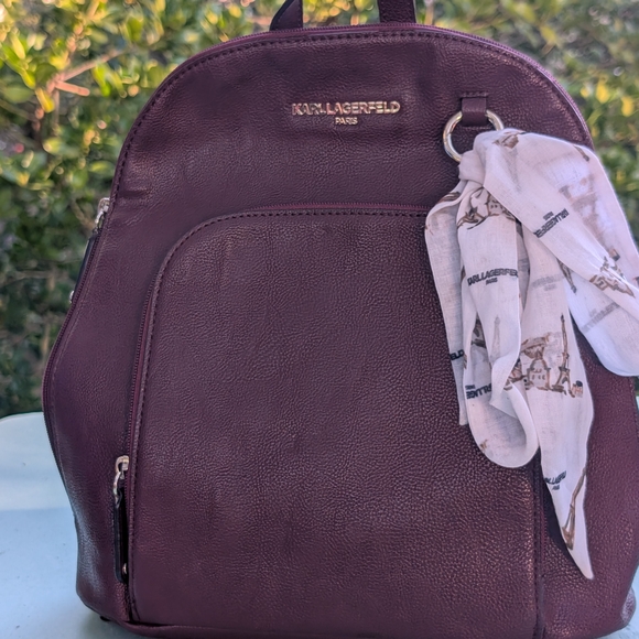 Karl Lagerfeld Plum Backpack with Scarf Detail - Picture 1 of 16